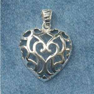 Vintage Milor Italy 925 SS Large Domed Opened Heart & Scrollwork Design Pendant